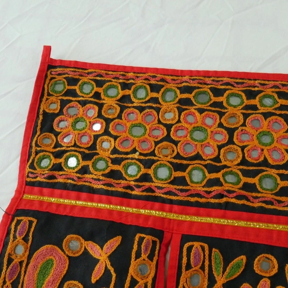 Vintage Indian Toran Door Hanging Shisha Mirror Peacock Embroidery Whimsical